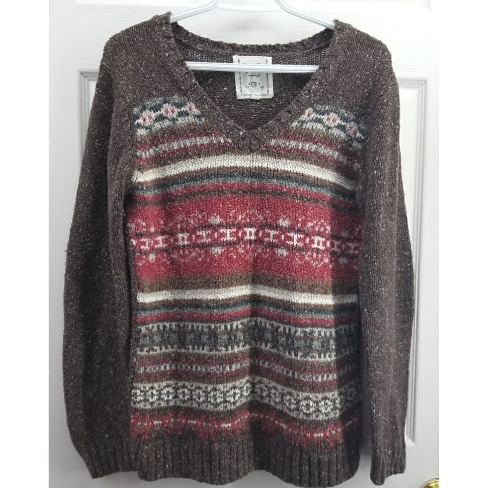 One On One V-neck Sweater Elbow Patch Size Large